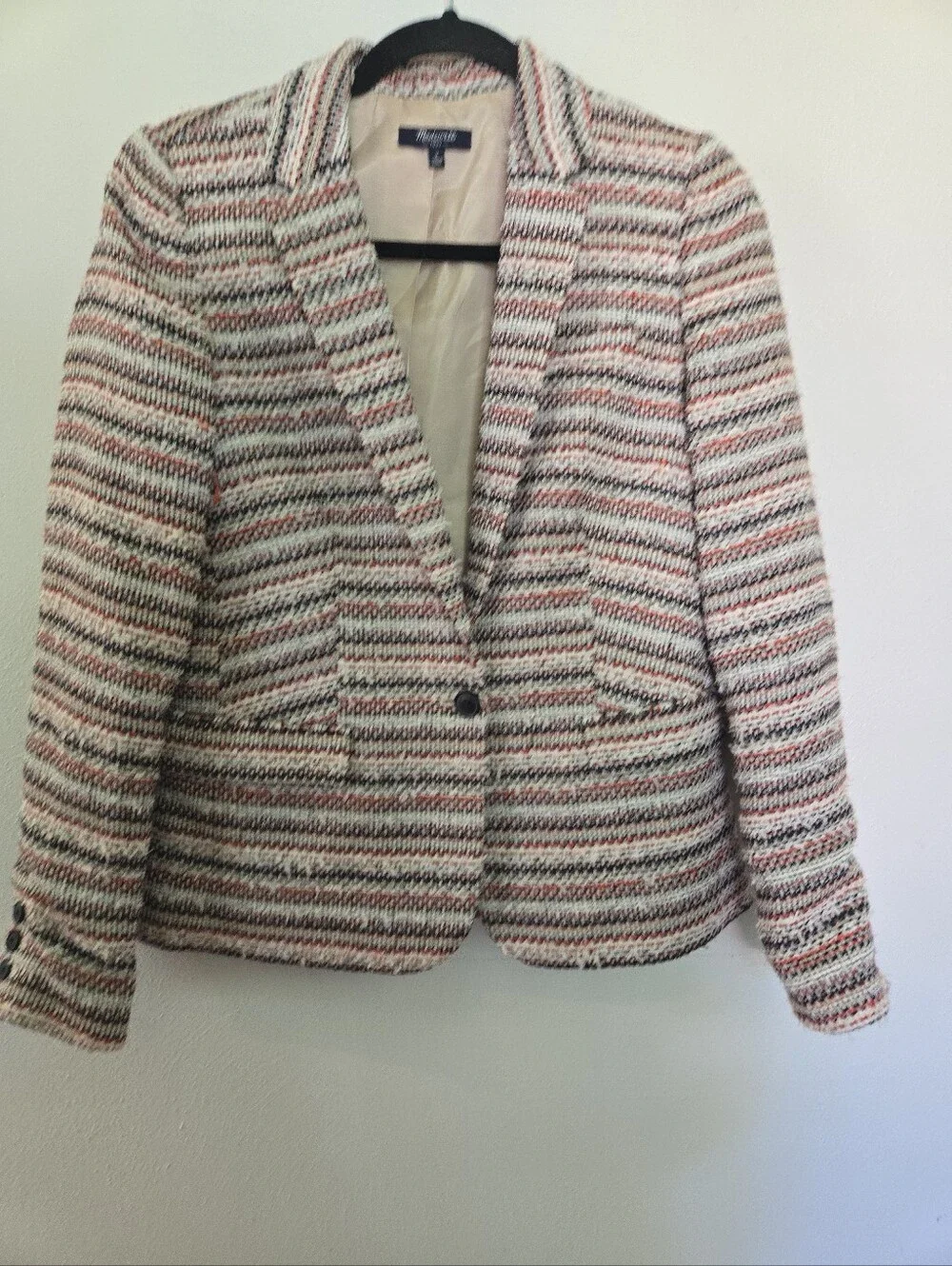 Madewell Crossweave Tweed Blazer Jacket Orange White Brown 2
